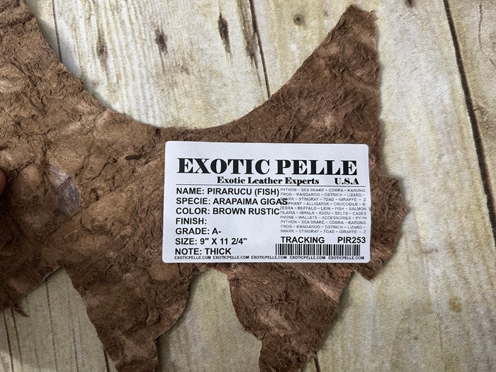 Brown Pirarucu Hide Genuine Skin Arapaimia Gigas Remnant Scrap Fish Leather 253