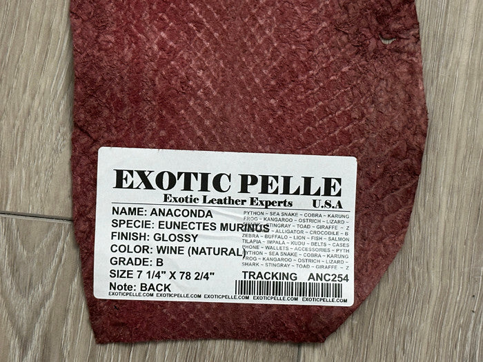 Wine Glossy Genuine Anaconda Leather real hide snake skin python boa rattle 254