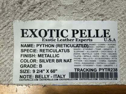 Silver on Natural Metallic Genuine Italian Python Leather PYTR238