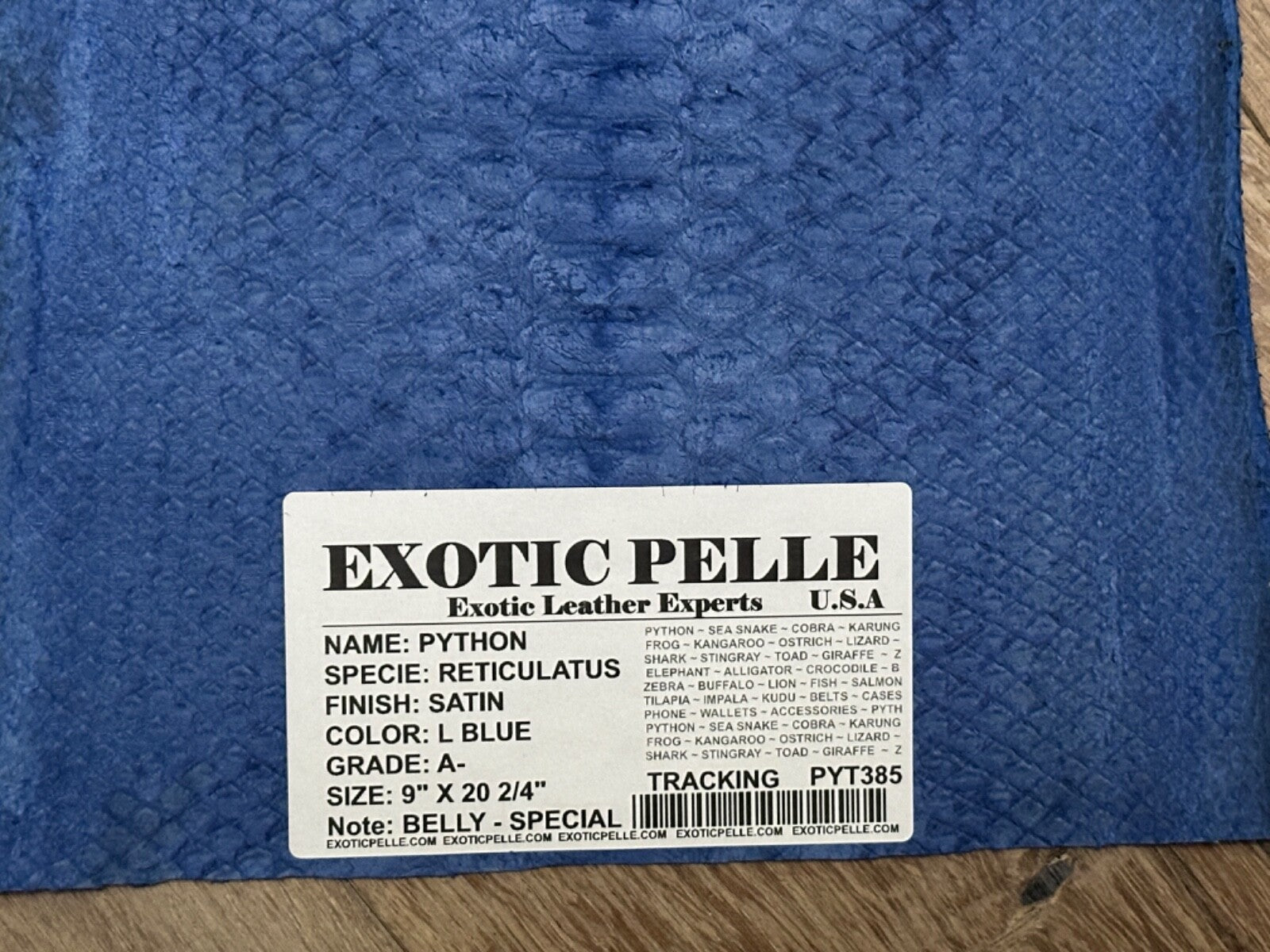 L Blue Piece Genuine Python Snakeskin Leather real hide snake skin Ratle Boa 385