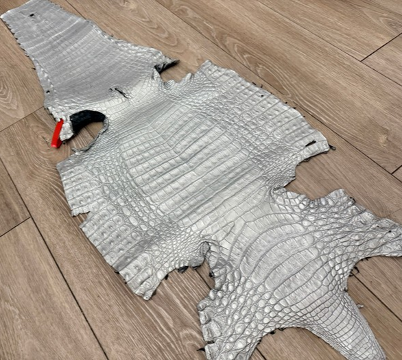 Silver Satin Genuine Caiman Crocodile Leather product photo 1