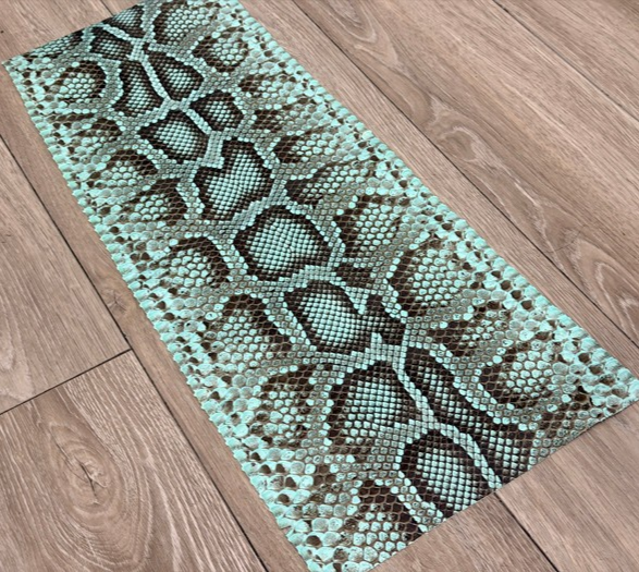 Genuine Burmese Python Leather - Tiffany Light Blue with Natural Pattern High Gloss WYSIWYG 219 product photo 1