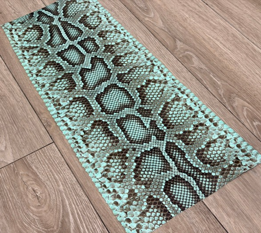 Genuine Burmese Python Leather - Tiffany Light Blue with Natural Pattern High Gloss WYSIWYG 219 product photo 1