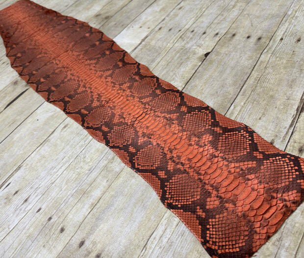 Orange Big Genuine Python Snakeskin Leather real hide snake skin rattle 213