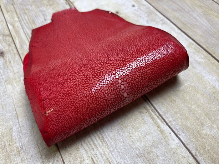 Red Genuine Polished Sanded Stingray Hide Skin Sting Ray Leather Shagreen 855