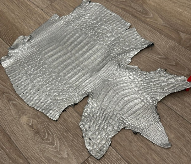 Silver Genuine Caiman Crocodile belly Hide Leather Skin real alligator Croc 607