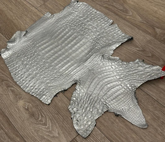 Silver Genuine Caiman Crocodile belly Hide Leather Skin real alligator Croc 607