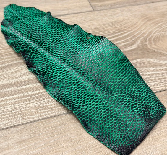 Black On Green Satin Genuine North American Beaver Tail Leather 171 product photo 1