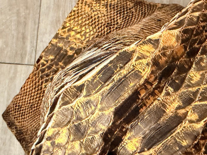 Black On Gold Satin Genuine Short-Tail Python Snake Leather 183 product photo 3