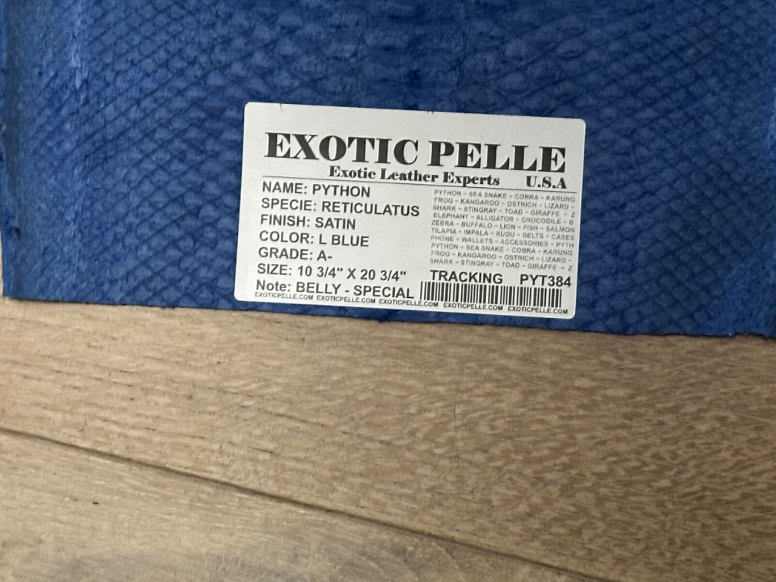 L Blue Piece Genuine Python Snakeskin Leather real hide snake skin Ratle Boa 384