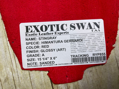 Red Genuine Polished Sanded Stingray Hide Skin Sting Ray Leather Shagreen 855