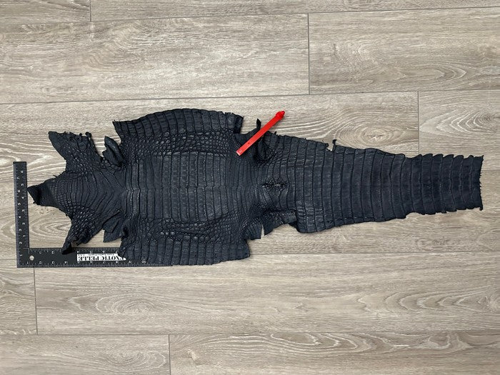 Navy Blue Satin Genuine Caiman Crocodile Leather CMN546 product photo 2