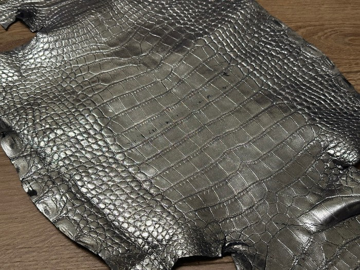 Silver On Blue Metallic Genuine American Alligator Leather 411GTR product photo 6