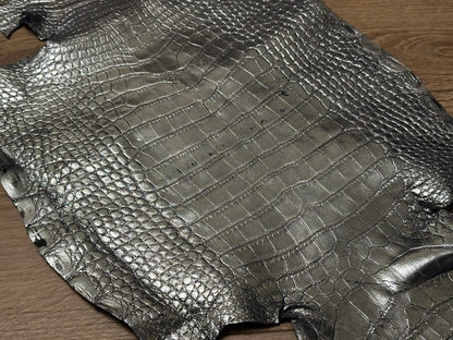 Silver On Blue Metallic Genuine American Alligator Leather 411GTR product photo 6