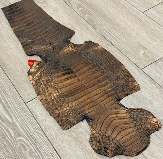 Copper On Black Metallic Genuine Caiman Crocodile Leather 447 product photo 1