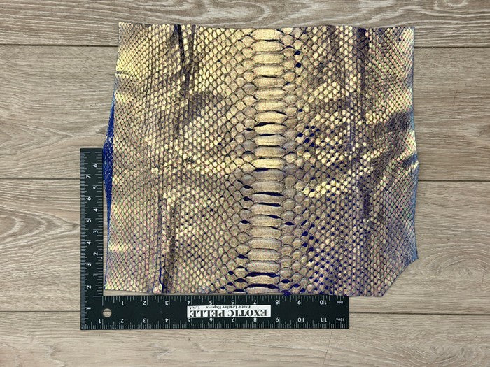 Gold On Blue Metallic Genuine Reticulated Python Snake Leather 472 product photo 2
