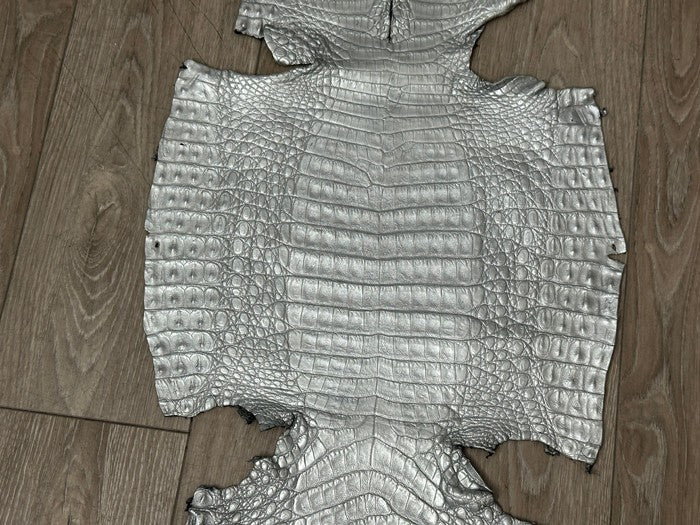 XL Silver Genuine Caiman Crocodile belly Hide Leather real alligator Croc 606
