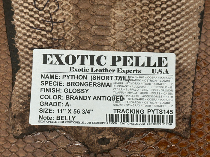 Brandy Genuine Python Leather real brown hide genuine snake skin Rattle tan 145