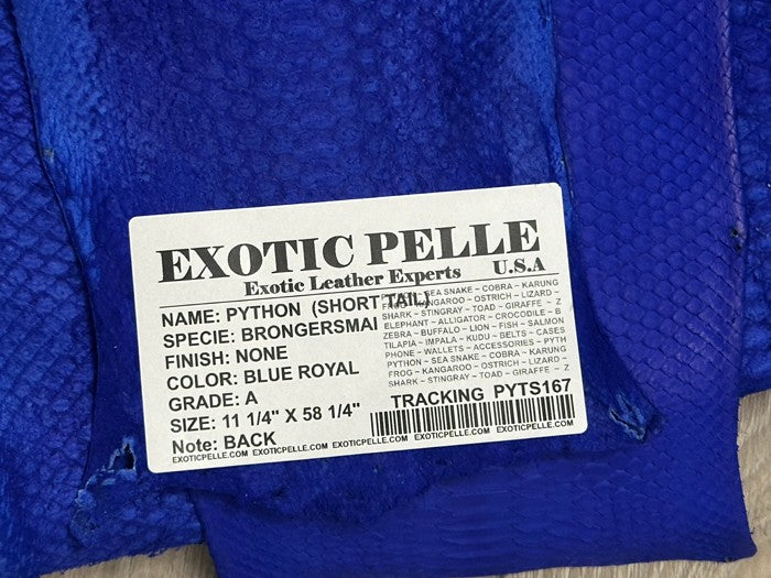 Royal Blue Genuine Python Leather real hide snake skin Rattle short tail Boa 167