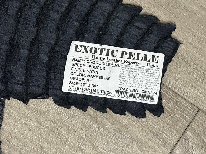XXL Blue Navy Genuine Caiman Crocodile belly Hide Leather Skin Gator Croc 374