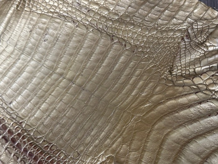 Gold Satin Genuine Caiman Crocodile Leather CMN495 product photo 8