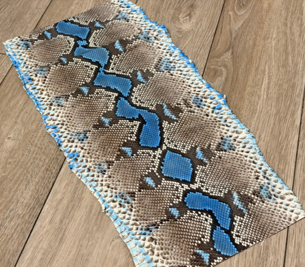 Genuine Reticulated Python Leather Natural With Blue Highlights, product photo 1