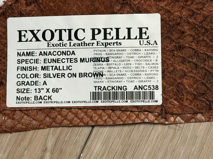 Silver On Brown Metallic Genuine Anaconda Snake Leather 538 product photo 8