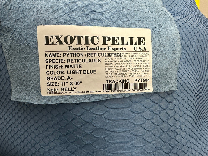 Blue Big Genuine Python Snakeskin Leather real hide snake skin jumbo Rattle 504