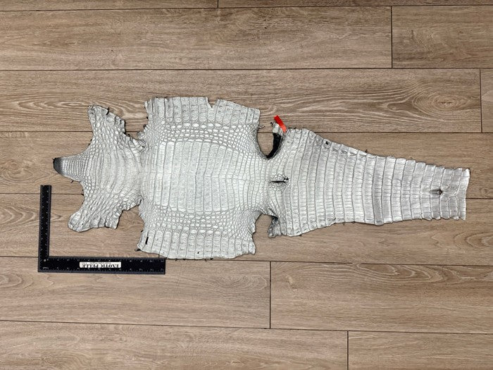 Silver Satin Genuine Caiman Crocodile Leather product photo 2