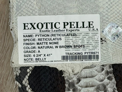 Brown Spots On Natural Pattern Matte Genuine Reticulated Python Snake Leather 671 product photo 3