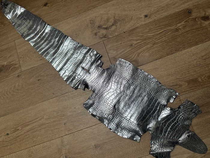 Silver On Blue Metallic Genuine American Alligator Leather 411GTR product photo 2