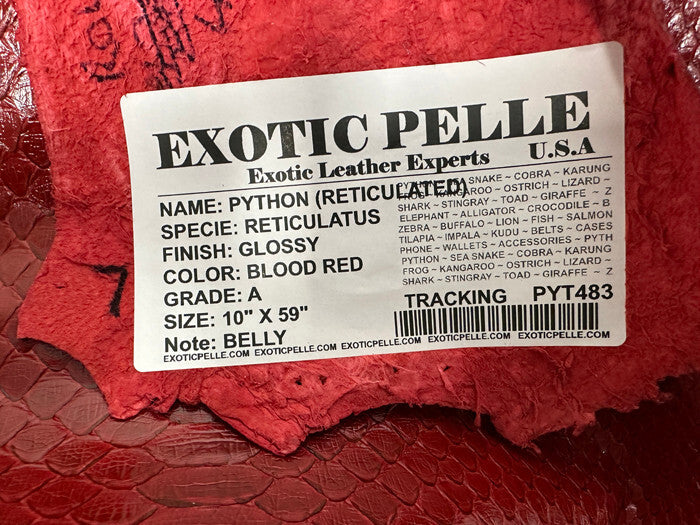 Red Glossy Genuine Python Snakeskin Leather real hide snake skin Rattle Boa 483