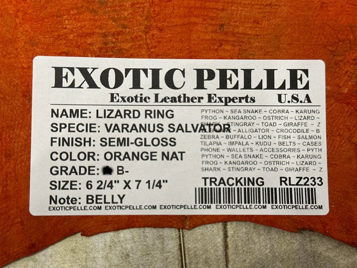 Orange Natural Pattern Semi Gloss Genuine Ring Lizard Leather RLZ233 product photo 4