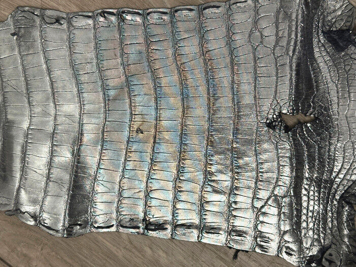 Silver Metallic Genuine Caiman Crocodile Belly Hide Leather Skin Alligator 457