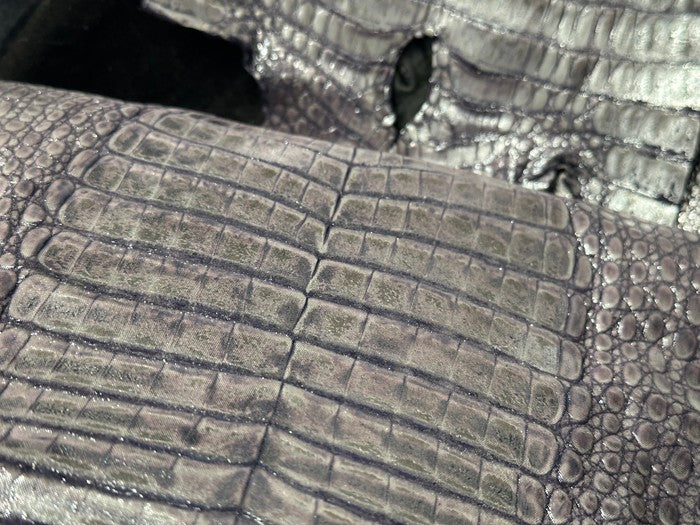 Silver On Purple Metallic Genuine Caiman Crocodile Leather product photo 4