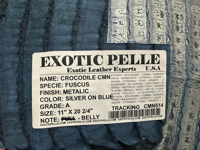 Blue Metallic Genuine Caiman Crocodile Belly Hide Leather Skin Alligator  514
