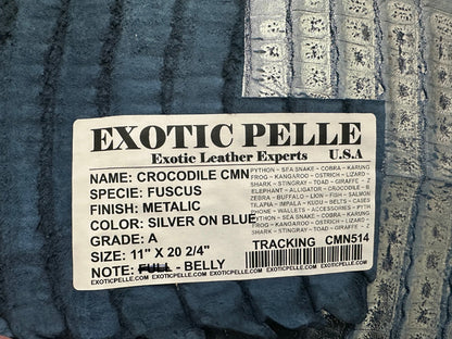 Blue Metallic Genuine Caiman Crocodile Belly Hide Leather Skin Alligator  514