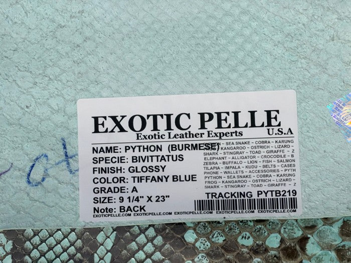 Genuine Burmese Python Leather - Tiffany Light Blue with Natural Pattern High Gloss WYSIWYG 219 product photo 3