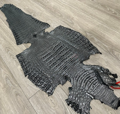 XL Silver Holographic Genuine Caiman Crocodile Hide Leather Skin Alligator 92