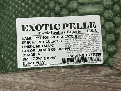 Silver on Green Genuine Python Remnant piece Leather real hide snake skin 286