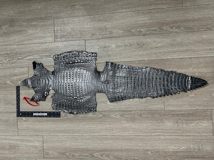 XXL Silver on Black Caiman Crocodile Hide Leather real alligator Croc 605