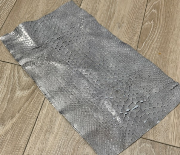 Silver On Gray Metallic Genuine Reticulated Python Snake Leather 444 product photo 1