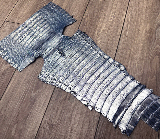 Blue Metallic Genuine Caiman Crocodile Belly Hide Leather Skin Alligator  514