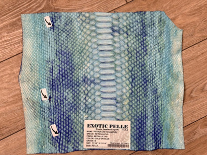 Gold On Blue Metallic Genuine Reticulated Python Snake Leather 472 product photo 5