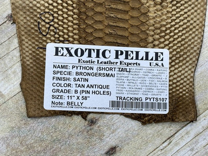 Brown Tan Genuine Python Snakeskin Leather real hide snake skin Rattle 107