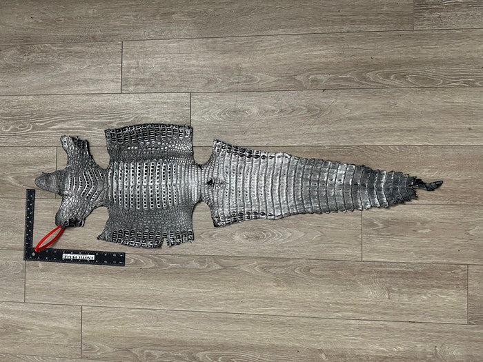 Silver On Black Metallic Holographic Genuine Caiman Crocodile Leather CMN600 product photo 2