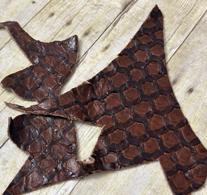 Brown Pirarucu Hide Genuine Skin Arapaimia Gigas Remnant Scrap Fish Leather 271