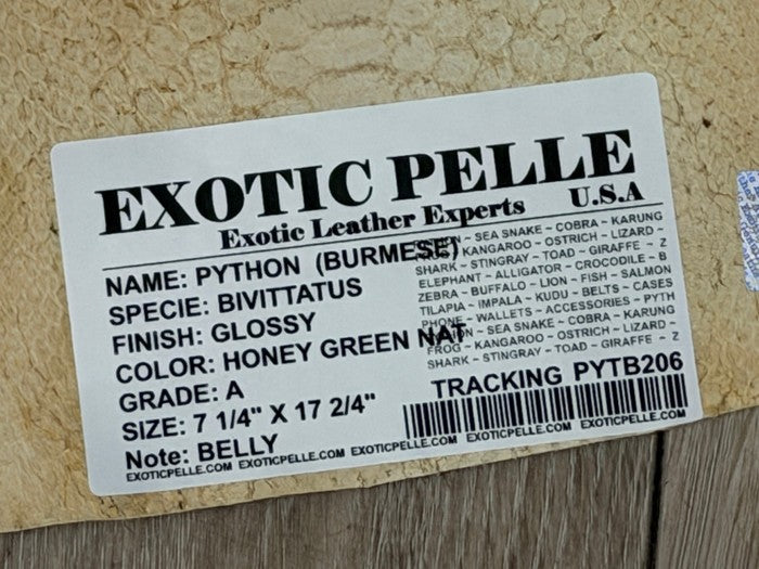 Honey Green Natural Pattern Glossy Genuine Burmese Python Snake Leather 206 product photo 3