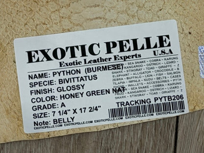 Honey Green Natural Pattern Glossy Genuine Burmese Python Snake Leather 206 product photo 3