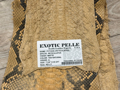 Tan Natural Pattern Matte Genuine Reticulated Python Snake Leather 366 product photo 3